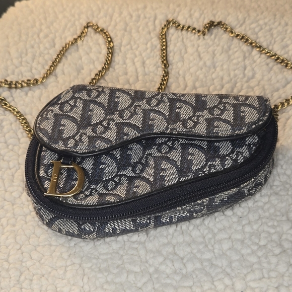 Christian Dior Vintage Saddle Bag Pouch Clutch with Chain Trotter Diorissimo - Picture 15 of 16
